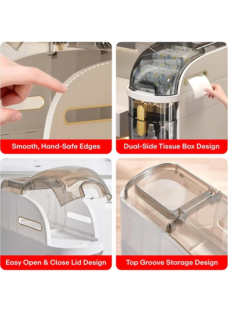 ناما خزانة أرضية ضيقة للحمام بأربع طبقات مع درج بلاستيك ٧.١ بوصة ومنظم ومعاها علبة مناديل وعجلات، خزانة حمام رفيعة مضادة للمية للطبخ الصغير وغسيل الملابس وغرفة المعيشة والفجوة عند التواليت - Image 3